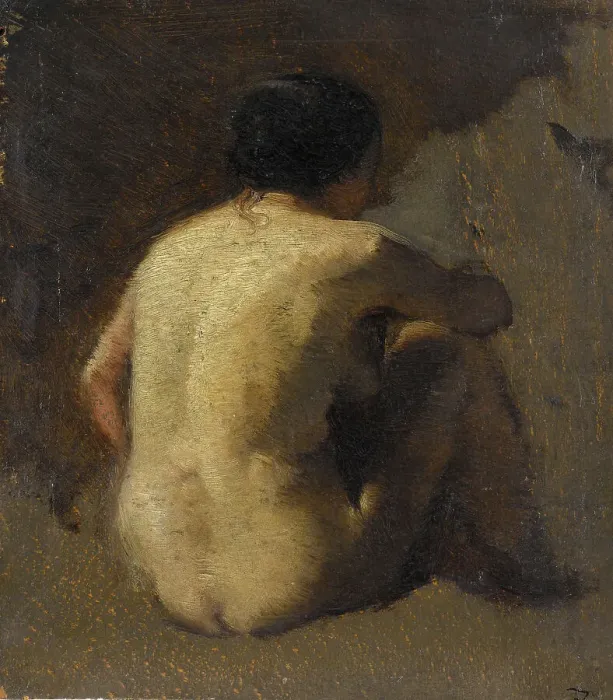 Framed Print : Femme nue assise, vue de dos, between 1845 and 1848. Creator: Felix Francois Georges Philibert Ziem Framed Print : Femme nue assise, vue de dos, between 1845 and 1848. Creator: Felix Francois Georges Philibert Ziem