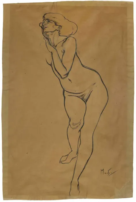 Framed Print : Femme nue debout. Creator: Mucha, Alfons Marie (1860-1939) Framed Print : Femme nue debout. Creator: Mucha, Alfons Marie (1860-1939)