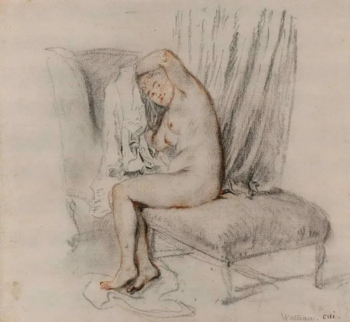 Framed Print : Femme nue enlevant sa chemise, ca 1717. Creator: Watteau, Jean Antoine (1684-1721) Framed Print : Femme nue enlevant sa chemise, ca 1717. Creator: Watteau, Jean Antoine (1684-1721)