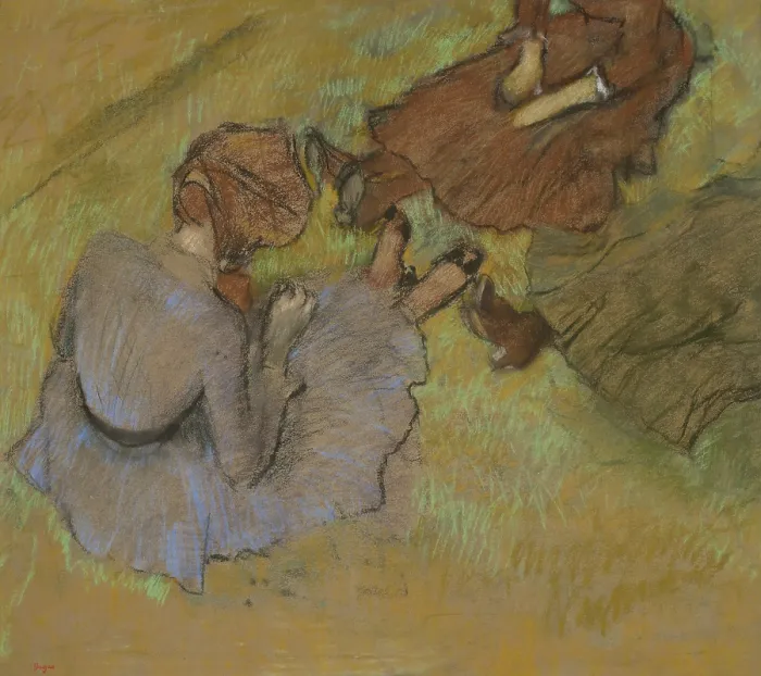 Framed Print : Femmes assises sur l'herbe (Women sitting on the grass), c1882. Creator: Degas, Edgar (1834-1917). Femmes assises sur l'herbe (Women sitting on the grass), c1882 Framed Print : Femmes assises sur l'herbe (Women sitting on the grass), c1882. Creator: Degas, Edgar (1834-1917). Femmes assises sur l'herbe (Women sitting on the grass), c1882