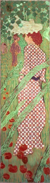 Framed Print : Femmes au jardin: femme ala robe quadrillee (Women in a Garden: Woman in a