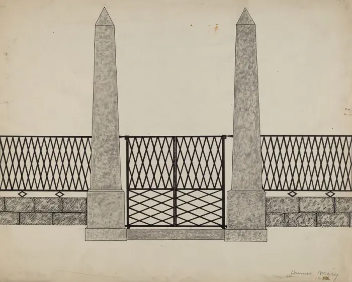 Framed Print : Fence and Posts, c. 1936. Creator: Mary E Humes Framed Print : Fence and Posts, c. 1936. Creator: Mary E Humes
