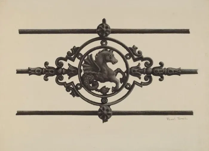 Framed Print : Fence - Sea Horse Design, c. 1939. Creator: Pearl Torell Framed Print : Fence - Sea Horse Design, c. 1939. Creator: Pearl Torell