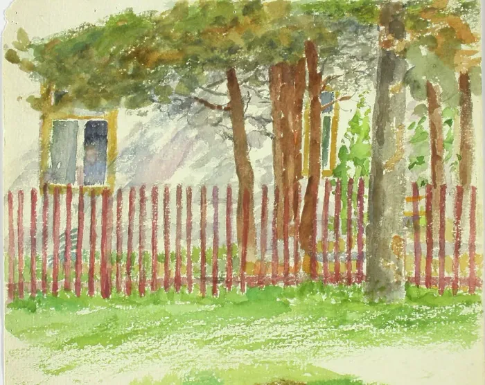 Framed Print : A fence and trees, behind which the wall of a white building breaks up. Creator: Maria Wiik Framed Print : A fence and trees, behind which the wall of a white building breaks up. Creator: Maria Wiik