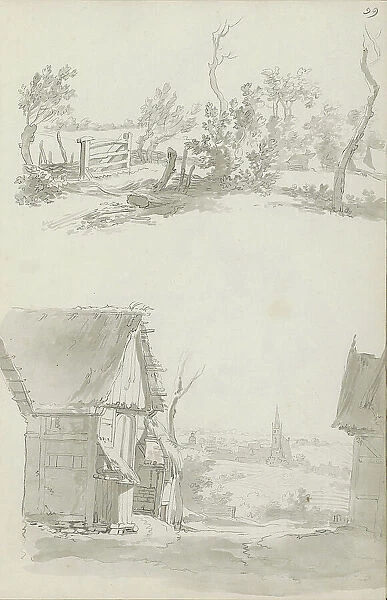 Fenced pasture and a cityscape, c.1780-c.1800. Creator: Bernhard Heinrich Thier