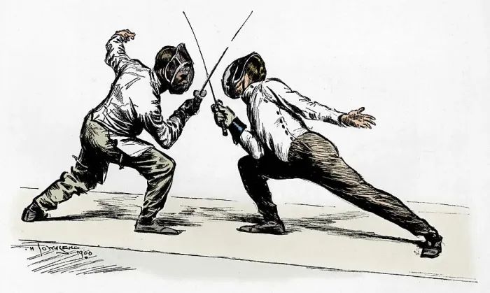 Framed Print : Fencers, 1900. Artist: Frederick Henry Townsend Framed Print : Fencers, 1900. Artist: Frederick Henry Townsend
