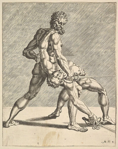 Two Fencers, from Fencers, plate 8, 1552. Creators: Dirck Volkertsen Coornhert