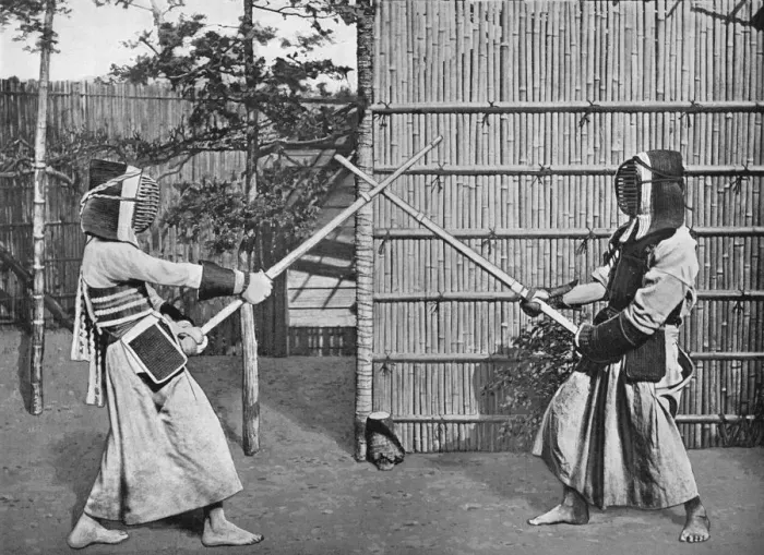 Framed Print : Fencers Taking Positions, c1903, (1903). Artist: Ogawa & Burton Framed Print : Fencers Taking Positions, c1903, (1903). Artist: Ogawa & Burton