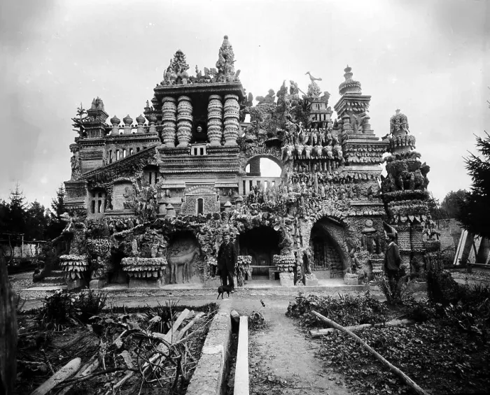 Framed Print : Ferdinand Cheval in front of his Palais Idéal, c. 1890. Creator: Anonymous Framed Print : Ferdinand Cheval in front of his Palais Idéal, c. 1890. Creator: Anonymous