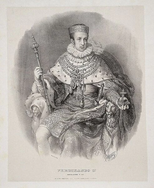 Ferdinand I in coronation robe as King of Lombardy-Venetia, 1838. Creator: Sanquirico, Alessandro (1777-1849)