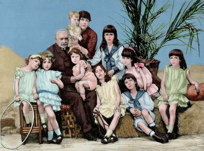 Framed Print : Ferdinand de Lesseps, French diplomat and entrepreneur, with his family, 1886. Creator: Unknown Framed Print : Ferdinand de Lesseps, French diplomat and entrepreneur, with his family, 1886. Creator: Unknown