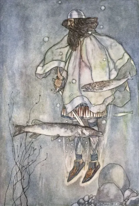 Framed Print : Fergus goes down into the lake, c1910. Artist: Stephen Reid Framed Print : Fergus goes down into the lake, c1910. Artist: Stephen Reid