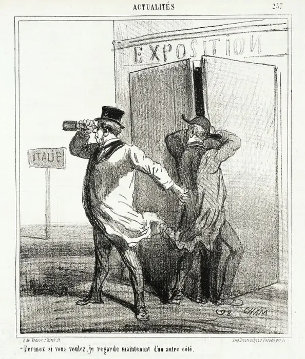 Framed Print : Fermez (l'Exposition) si vous voulez, je regarde maintenant d'un autre côte (l'Italie), 1867. Creator: Cham Framed Print : Fermez (l'Exposition) si vous voulez, je regarde maintenant d'un autre côte (l'Italie), 1867. Creator: Cham