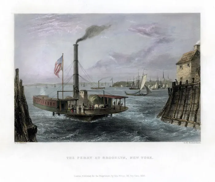 Framed Print : The Ferry at Brooklyn, New York, USA, 1838. Artist: George Richardson Framed Print : The Ferry at Brooklyn, New York, USA, 1838. Artist: George Richardson