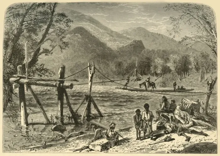Framed Print : A Ferry on the French Broad, 1872. Creator: John Karst Framed Print : A Ferry on the French Broad, 1872. Creator: John Karst