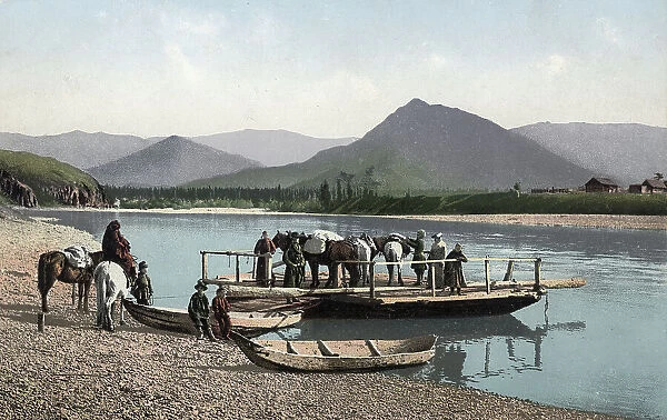 Ferry on the Katun River near the Village of Nizhny Uymon, 1911-1913. Creator: Sergei Ivanovich Borisov