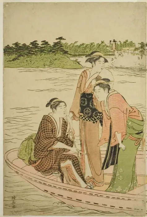 Framed Print : Ferry on the Rokugo River, c. 1784. Creator: Torii Kiyonaga Framed Print : Ferry on the Rokugo River, c. 1784. Creator: Torii Kiyonaga