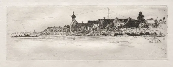 Framed Print : Ferry at Schwabel Weiss, 1879. Creator: Otto H. Bacher (American, 1856-1909)