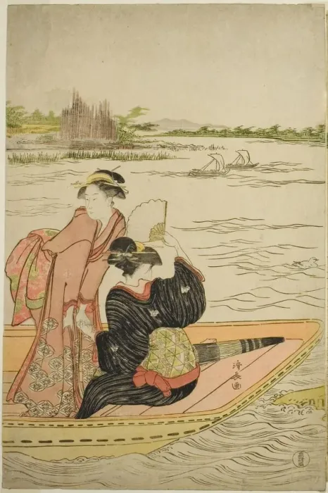 Framed Print : A Ferry on the Sumida River, c. 1787. Creator: Torii Kiyonaga Framed Print : A Ferry on the Sumida River, c. 1787. Creator: Torii Kiyonaga