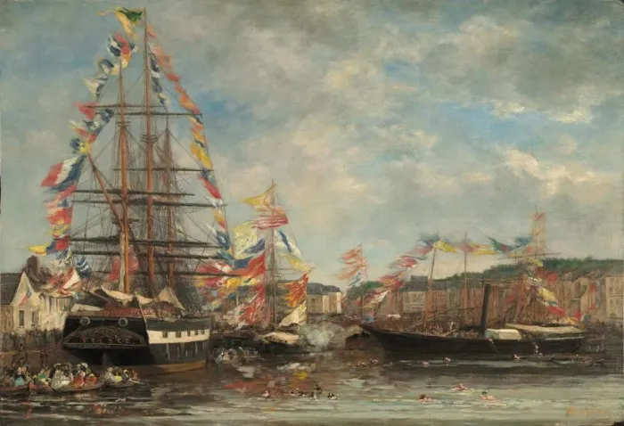 Framed Print : Festival in the Harbor of Honfleur, 1858. Creator: Eugene Louis Boudin Framed Print : Festival in the Harbor of Honfleur, 1858. Creator: Eugene Louis Boudin