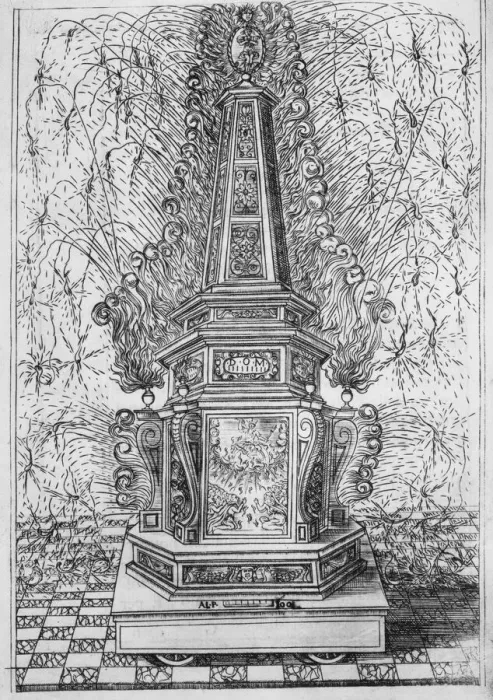 Framed Print : Festival for Saint Placidus, Messina, August 2, 1589: Fireworks Obelisk, 1591 Framed Print : Festival for Saint Placidus, Messina, August 2, 1589: Fireworks Obelisk, 1591