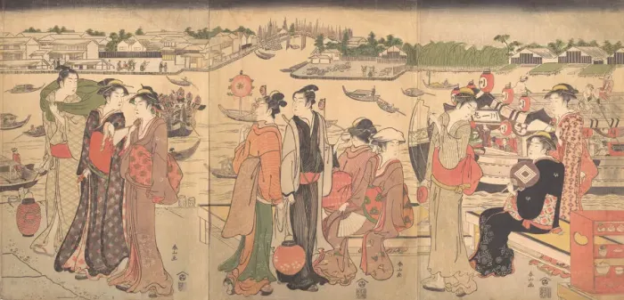 Framed Print : Festival by the Sumida River, late 18th century. Creator: Katsukawa Shunzan Framed Print : Festival by the Sumida River, late 18th century. Creator: Katsukawa Shunzan