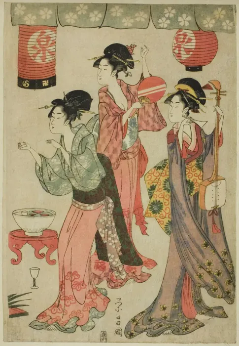 Framed Print : Festivity at a teahouse, from a parody of Chushingura, c. 1797 / 98 Framed Print : Festivity at a teahouse, from a parody of Chushingura, c. 1797 / 98