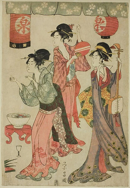 Festivity at a teahouse, from a parody of Chushingura, c. 1797  /  98