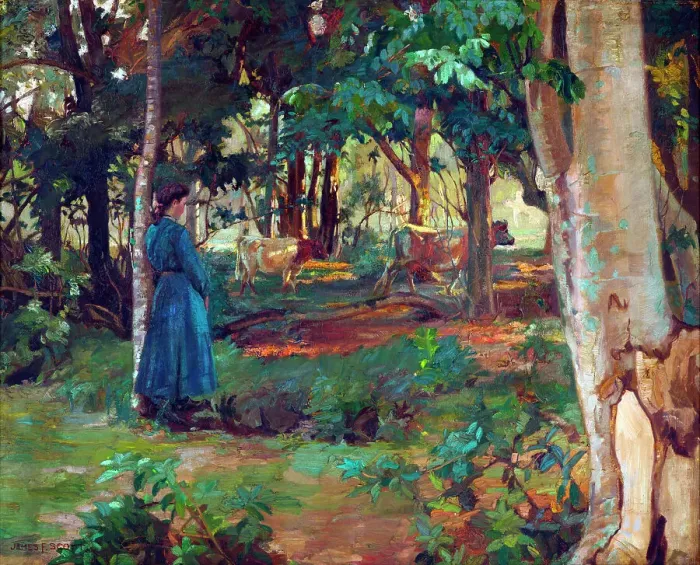 Framed Print : Fetching the cows, 1911. Creator: James Fraser Scott Framed Print : Fetching the cows, 1911. Creator: James Fraser Scott