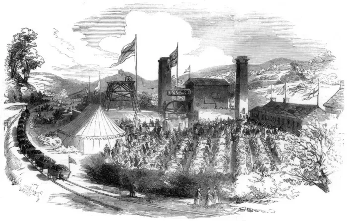 Framed Print : Fete in celebration of winning the coal on the Rhondda branch of the Taff Vale railway, 1851 Framed Print : Fete in celebration of winning the coal on the Rhondda branch of the Taff Vale railway, 1851