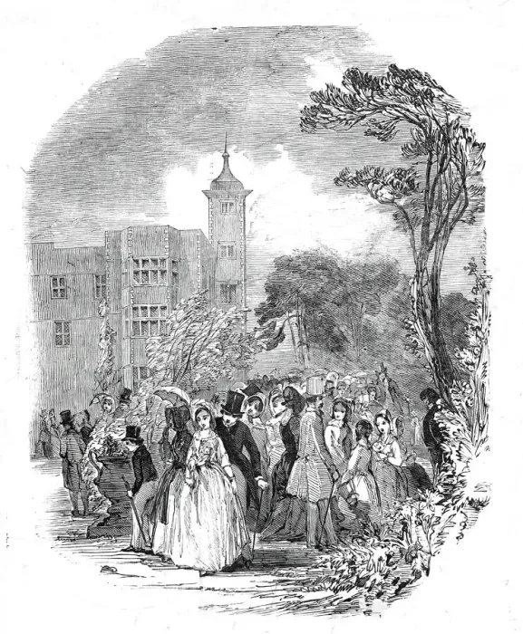 Framed Print : The Fete Champetre at Charlton House, sketched by G. Harrison, 1845. Creator: Unknown Framed Print : The Fete Champetre at Charlton House, sketched by G. Harrison, 1845. Creator: Unknown