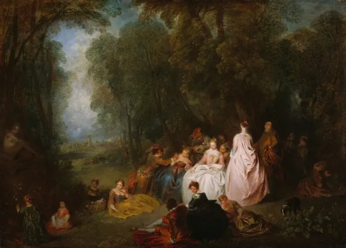 Framed Print : Fete champetre (Pastoral Gathering), 1718 / 21. Creator: Jean-Antoine Watteau Framed Print : Fete champetre (Pastoral Gathering), 1718 / 21. Creator: Jean-Antoine Watteau