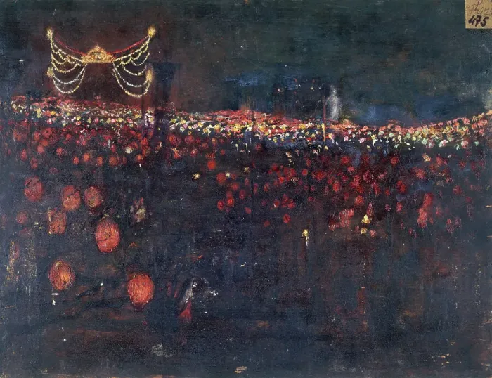 Framed Print : Fête de nuit, place de la Nation, à l'occasion de l'inauguration du monument à la... 1899. Creator: Victor Marec Framed Print : Fête de nuit, place de la Nation, à l'occasion de l'inauguration du monument à la... 1899. Creator: Victor Marec