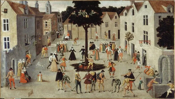 Framed Print : Fête populaire autour d'un arbre, c1560. Creator: Ecole Francaise