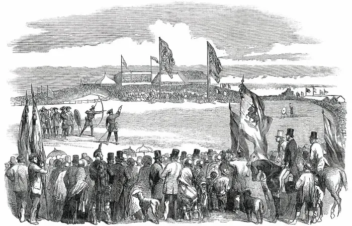 Framed Print : Fete of the Royal Company of Archers, on the Links of Montrose, 1850. Creator: Unknown Framed Print : Fete of the Royal Company of Archers, on the Links of Montrose, 1850. Creator: Unknown