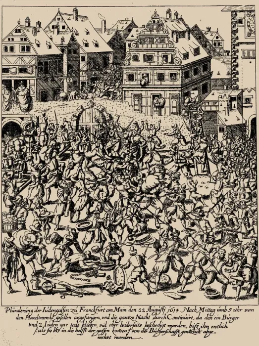 Framed Print : The Fettmilch Rising. The plundering of the Judengasse in Frankfurt on August 22, 1614, c Framed Print : The Fettmilch Rising. The plundering of the Judengasse in Frankfurt on August 22, 1614, c