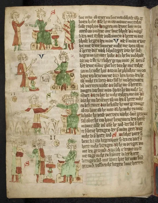 Framed Print : Feudal Law. Fom the Heidelberg Sachsenspiegel, 14th century. Artist: Eike von Repgow (1180 / 90-after 1233) Framed Print : Feudal Law. Fom the Heidelberg Sachsenspiegel, 14th century. Artist: Eike von Repgow (1180 / 90-after 1233)