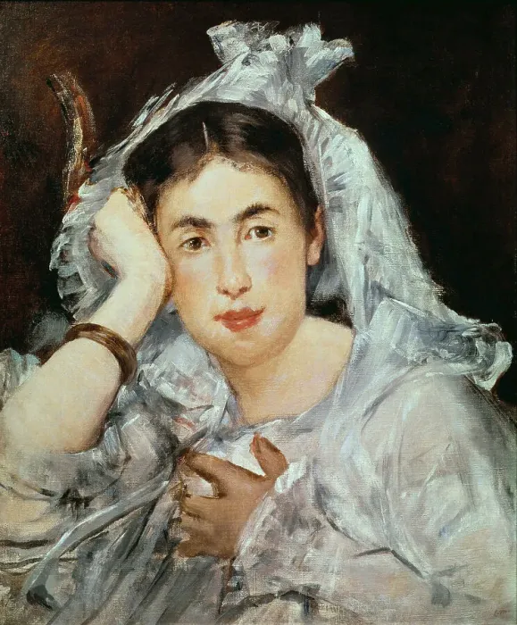 Framed Print : Feune fille en blanc (Marguerite de Conflans au capuchon), 1873. Creator: Manet, Édouard (1832-1883) Framed Print : Feune fille en blanc (Marguerite de Conflans au capuchon), 1873. Creator: Manet, Édouard (1832-1883)