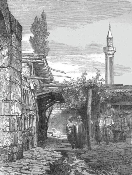 Framed Print : Fez--Street scene in the old town; Visit to the Sultan of Morocco, at Fez, in the spring of 1871, Creator: T. Blackmore Framed Print : Fez--Street scene in the old town; Visit to the Sultan of Morocco, at Fez, in the spring of 1871, Creator: T. Blackmore