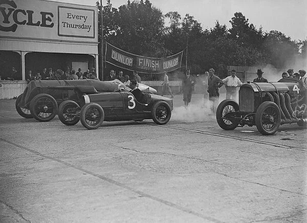 Fiat, Bugatti and Benz competing at a Surbiton Motor Club race meeting, Brooklands, Surrey, 1928