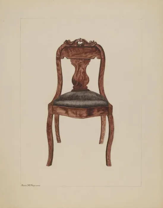 Framed Print : Fiddle-back Chair, c. 1937. Creator: Edith Magnette Framed Print : Fiddle-back Chair, c. 1937. Creator: Edith Magnette