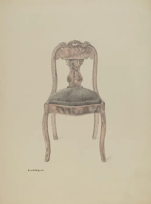 Framed Print : Fiddle-back Chair, c. 1937. Creator: Edith Magnette Framed Print : Fiddle-back Chair, c. 1937. Creator: Edith Magnette