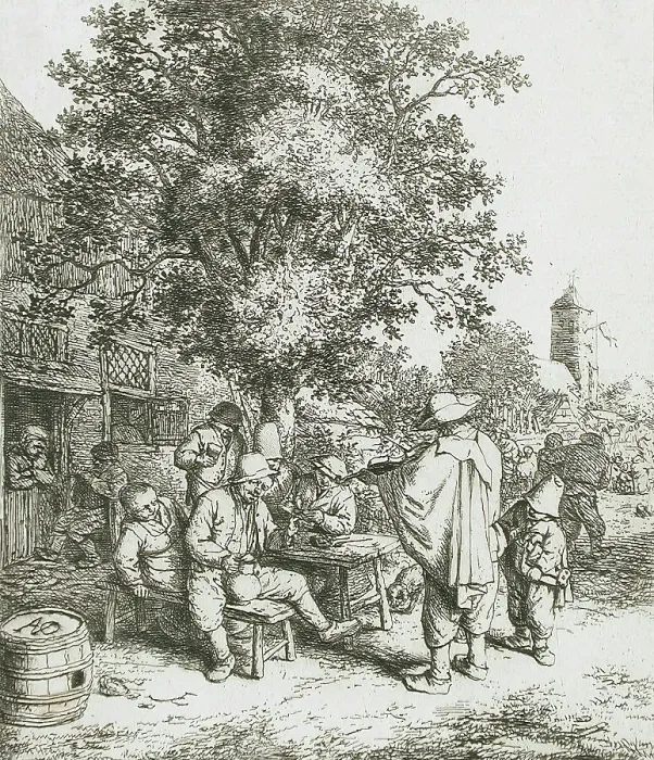 Framed Print : The Fiddler and the Hurdy-Gurdy Boy, c1660. Creator: Adriaen van Ostade