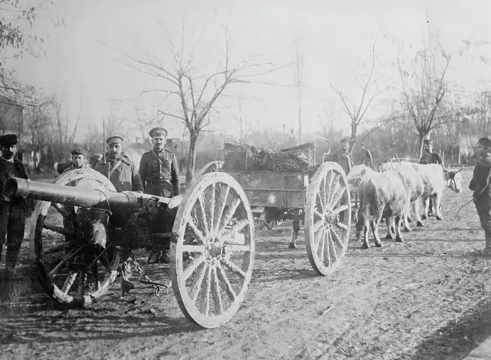 Framed Print : Field gun drawn by oxen, Serbia, between c1915 and c1920. Creator: Bain News Service Framed Print : Field gun drawn by oxen, Serbia, between c1915 and c1920. Creator: Bain News Service