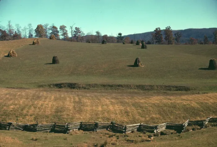 Framed Print : Field of a mountain farm along the Skyline Drive in Virginia, ca. 1940. Creator: Jack Delano Framed Print : Field of a mountain farm along the Skyline Drive in Virginia, ca. 1940. Creator: Jack Delano