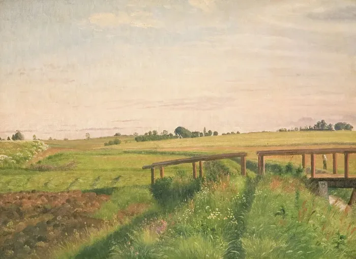 Framed Print : Fields and bridge, 1858. Creator: Vilhelm Kyhn Framed Print : Fields and bridge, 1858. Creator: Vilhelm Kyhn