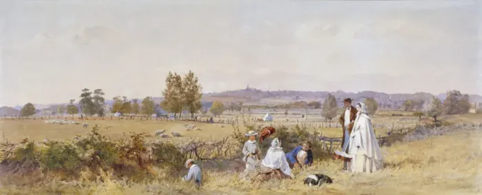Framed Print : Fields at the back of Holloway Prison, Islington, London, 1859. Artist: John Absolon