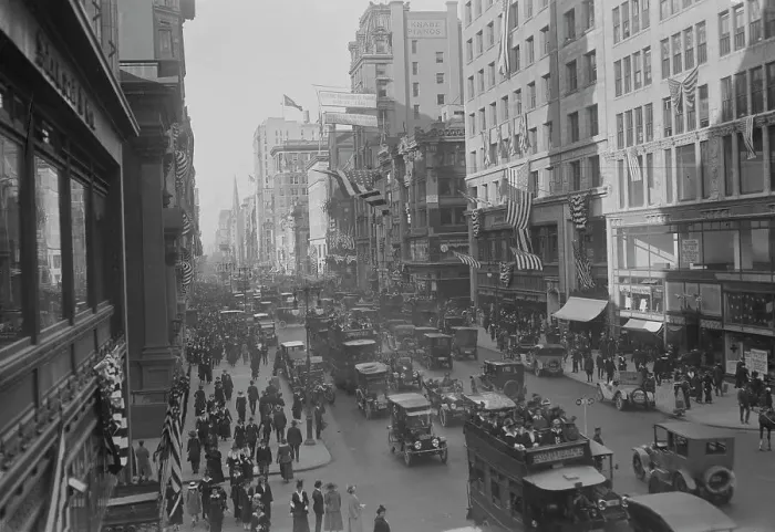 Framed Print : Fifth Ave. decorated for Parade of 5 / 13 / 16, 1916. Creator: Bain News Service Framed Print : Fifth Ave. decorated for Parade of 5 / 13 / 16, 1916. Creator: Bain News Service