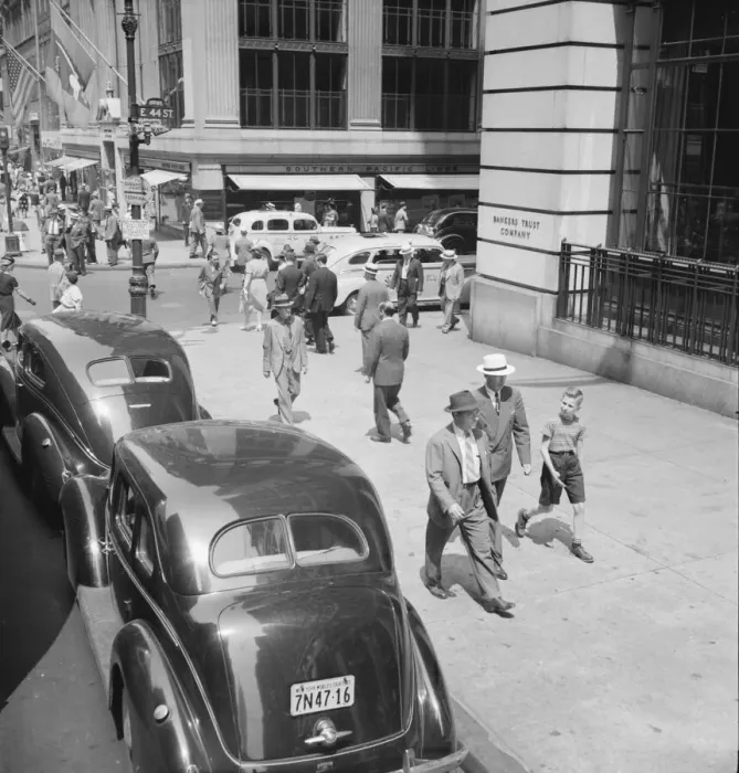 Framed Print : Fifth Avenue at 44th Street looking north, New York City, 1939. Creator: Dorothea Lange Framed Print : Fifth Avenue at 44th Street looking north, New York City, 1939. Creator: Dorothea Lange