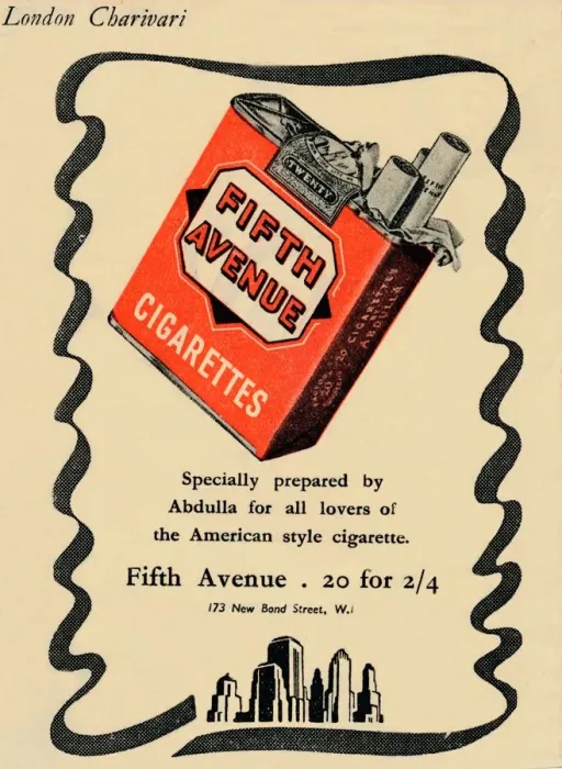 Framed Print : Fifth Avenue Cigarettes, 1946 Framed Print : Fifth Avenue Cigarettes, 1946